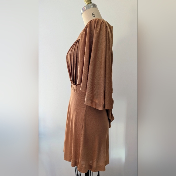 Vicky Tiel - Vintage 80s Camel Dress/Top With Butterfly Sleeves - Size S/M - Picture 3 of 8